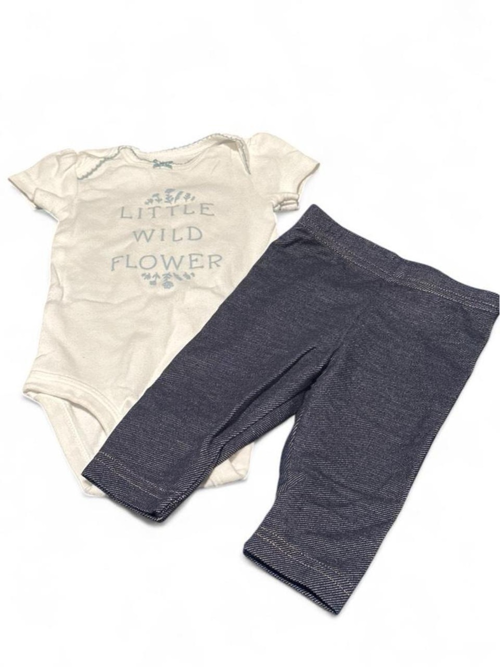 Little Wild Flower Cream Bodysuit & Navy Leggings Set